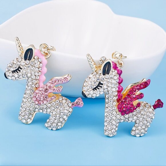 Unicorn Keychain Pink Rhinestone Unicorn Charm Bag Charm Keychain Horse Charm - Picture 6 of 9